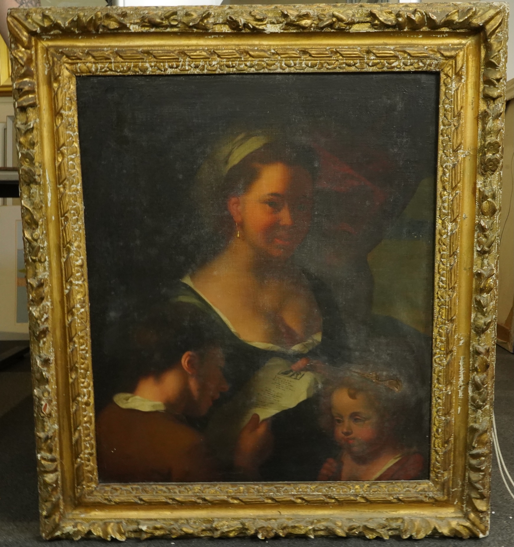 19th century Continental School , Portrait of a mother and her two children, oil on canvas, 74 x 62cm